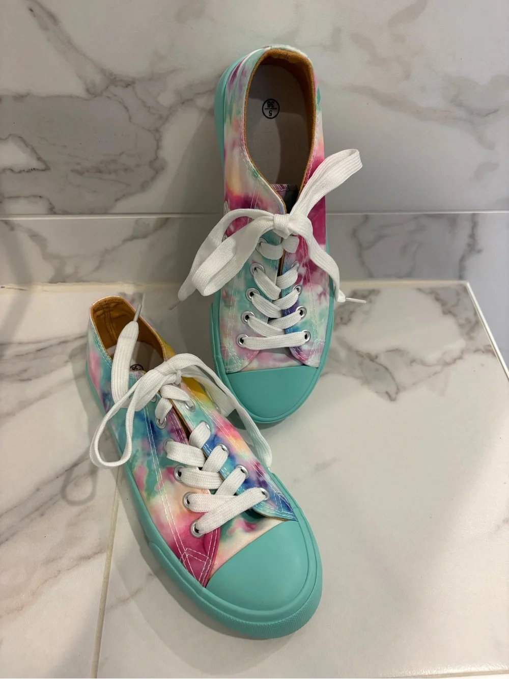 Tie-Dye Low-Top Sneakers with Aqua Sole